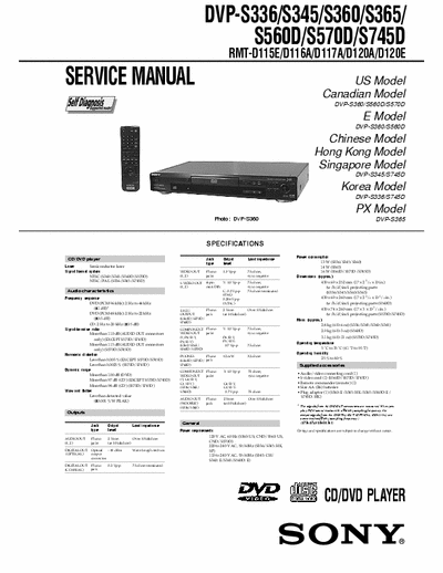 sony dvp-s336 dvd covers s336/s365/s360/s365/s560d/s570d/s745d